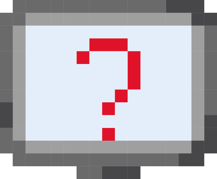Ecran d'ordinateur avec un point d'interrogation en pixel art.