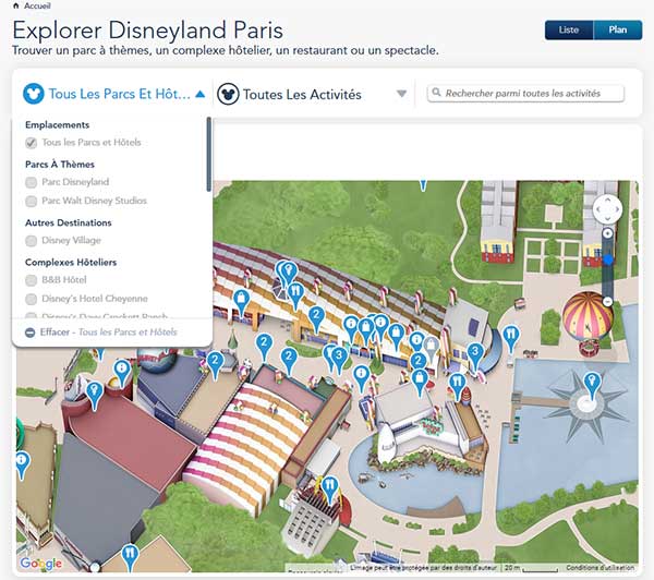 Carte interactive de Disneyland Paris.